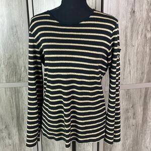 Ralph Lauren "Christmas" black and gold metallic stripe l/s blouse women's XL